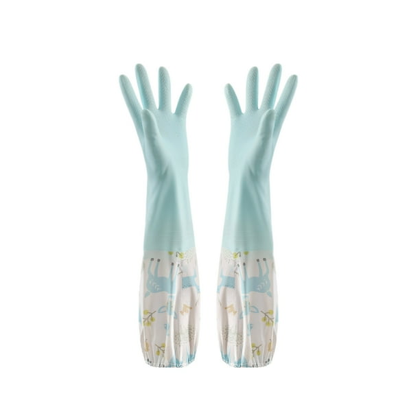Pisexur Batería de cocina Guantes de látex de goma impermeables para lavavajillas, 2 pares, puños medianos y largos, forro aterciopelado, guantes de limpieza para el para la cocina del hogar