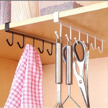 

6 Hooks Cup Holder Firm Hang Kitchen Under Shelf Storage Rack Organiser Hook