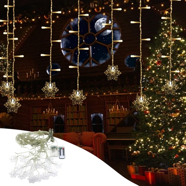 Fiudx Luces Navideñas de Copo de Nieve, 16 Led con Forma de Copo de Nieve, 80 Mini Luces Led de Cadena, Decoración de Ambiente Cálido, Control Remoto Inteligente, Fiesta Navideña, 3,5 M de Largo, Fun