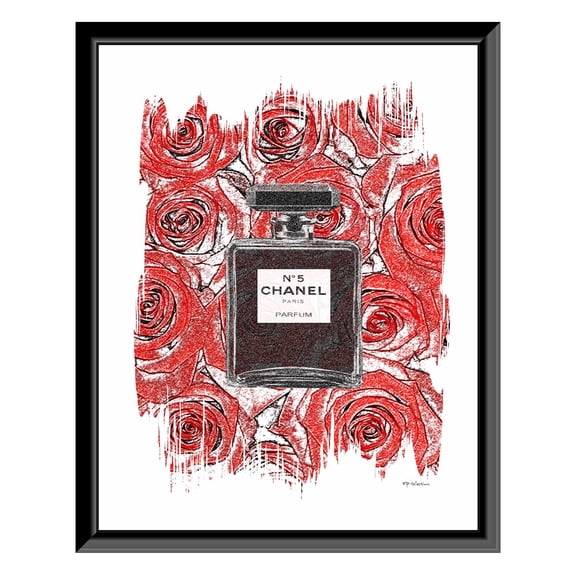 Fashion Floral Glam Perfume Bottle - Framed Print