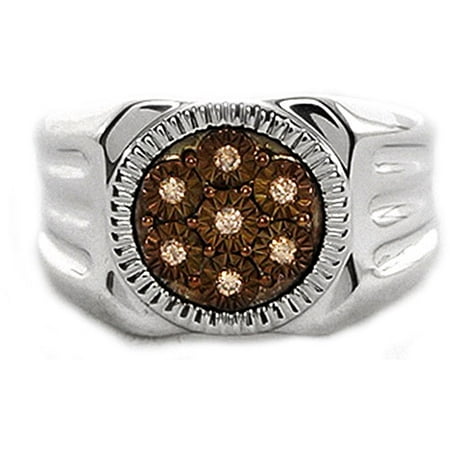 Men's Brown Diamond Accent Circle Sterling Silver Ring