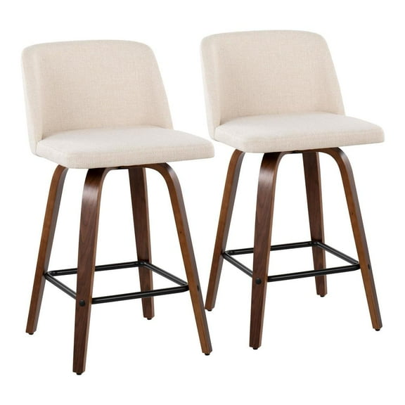 LumiSource Walnut Wood, Cream Noise Fabric, Black Steel Toriano Counter Stool - Set of 2