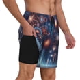 thumbnail image 3 of Picia Fireworks1 pattern Mens Swim Trunks with Compression Liner Stretch Beach Shorts Quick Dry with Zipper Pockets No-Chafing Board Shorts-Small, 3 of 9