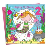 Twizler 2nd Birthday Card for Girls Mermaid - Children's Age 2 Happy Birthday Greeting Card for Daughter Granddaughter Niece Kids