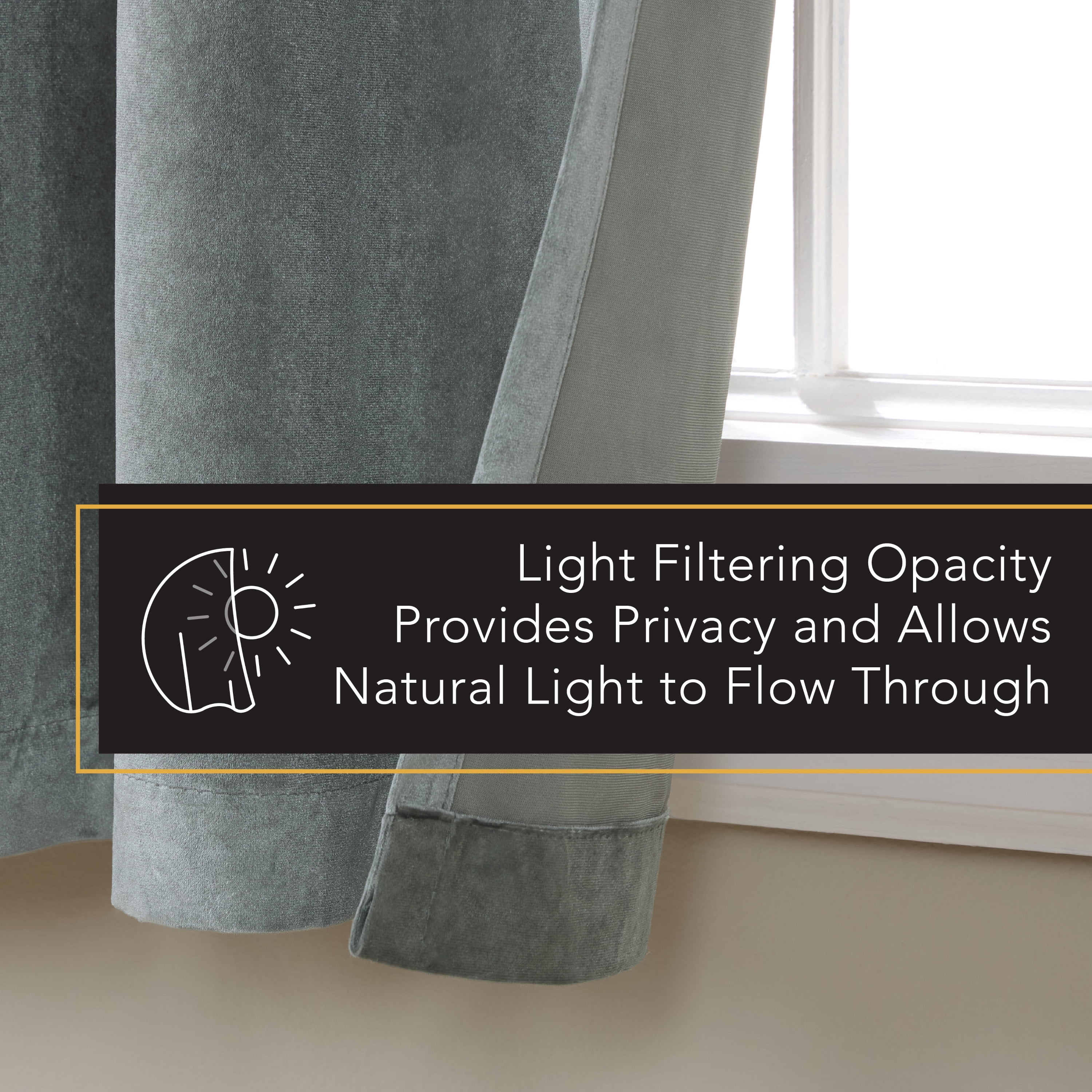TOWN & COUNTRY LUXE Velour Solid Heavyweight Indoor Curtains, Light Filtering Opacity, Triple Pinch Pleat Top, Plush Velvet, 2-Pack Set, 27"x84", Soft Grey