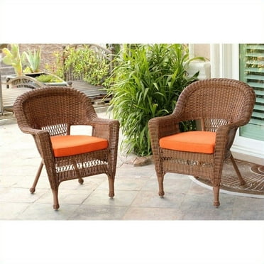 Jeco Wicker Chair in Honey with Tan Cushion - Set of  2