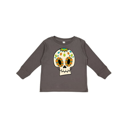 

Inktastic Smiling Sugar Skull for Day of the Dead Boys or Girls Long Sleeve Toddler T-Shirt