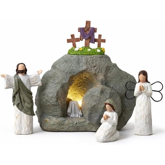 Luoshdecor Easter Resurrection Scene Set He is Risen Easter Jesus Nativity Scene Decor for Indoor Home Tabletop Decoration