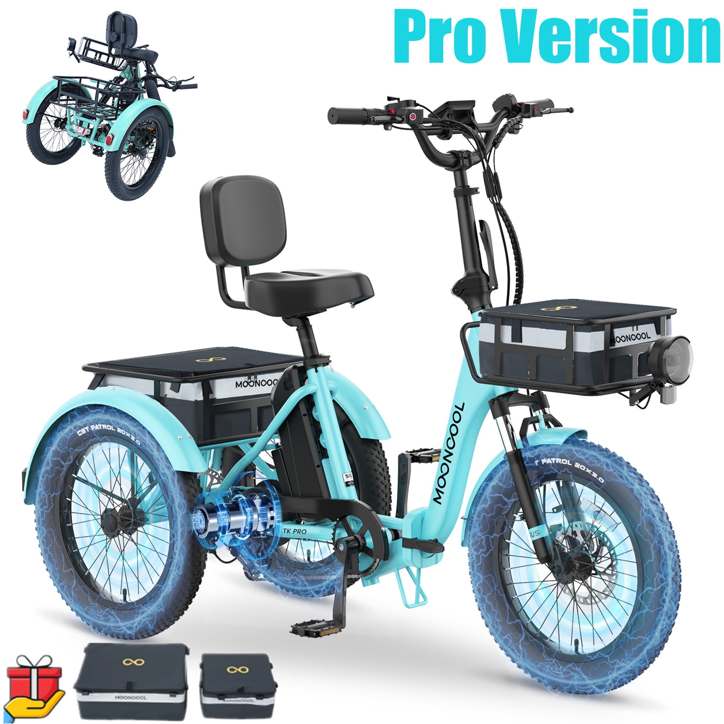 ABORON 20" Fat Tire Electric Trike 750W 48V Motorized Folding Commute E-Bike for Adult, Foldable 3 Wheel Electric Bicycle Trike for Senior Women with Front & Rear Basket