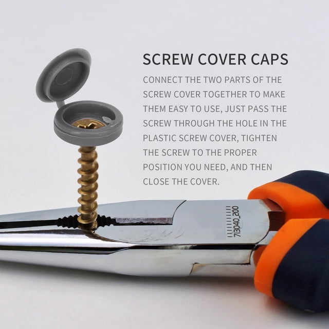 200 Pcs Screw Cap Plastic Hinged Screw Head Covers Screw Cover Caps Snap-on Replacement Screw Decorative Covers (Grey)