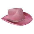 thumbnail image 4 of Wxqbjtam Glitter Cowboy Hat Cowgirl Hat Cap Western Hat Headwear for Women Men for Summer Pink, 4 of 9