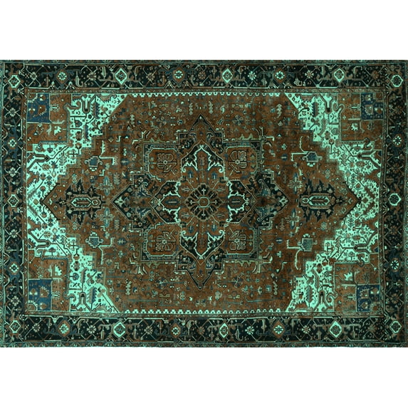 Ahgly Company Machine Washable Indoor Rectangle Persian Turquoise Blue Traditional Area Rugs, 2' x 5'