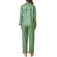 thumbnail image 3 of Pijama de satén para mujer INSPIRE CHIC, camiseta de noche a rayas con botones y pantalones, conjunto de pijama L verde brillante, 3 of 4