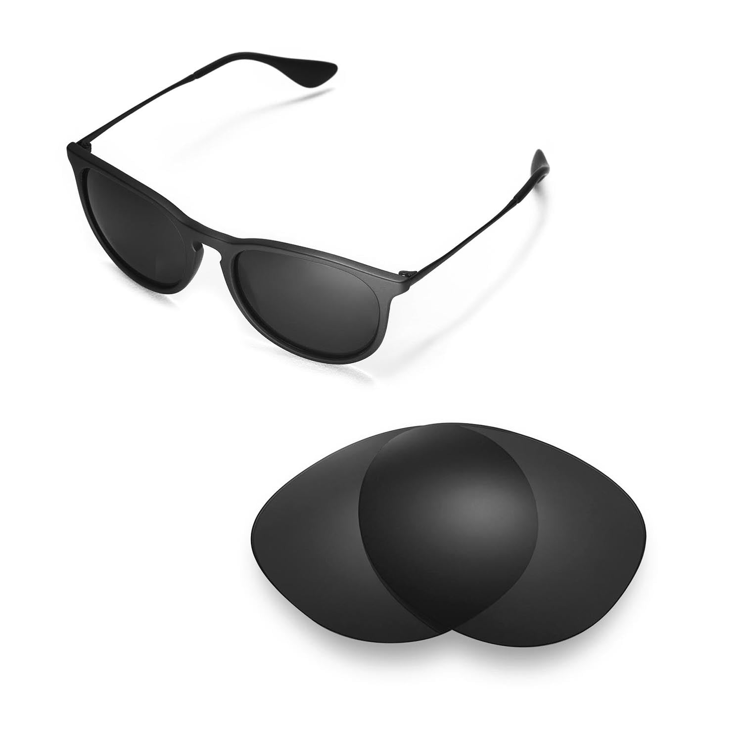 Walleva Black Polarized Replacement Lenses for RayBan Erika RB4171