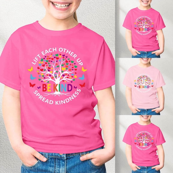 RTKFRFLM Kids Kindness Graphic T-Shirt Anti-Bullying Pink Short Sleeve Summer Top Pink 9-10 Years