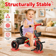 thumbnail image 6 of JoyStone Toddler Tricycle for Ages 1-4 Years, Kids Trike Toddler Bike with Cool Lights, Adjustable Seat & Basket, Red, 6 of 12
