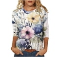 thumbnail image 1 of Wanfds Hauts de Mode Multicolores pour Femmes Tendance 2024 Grande Taille Col Rond Manches Trois-Quarts TTG, 1 of 5
