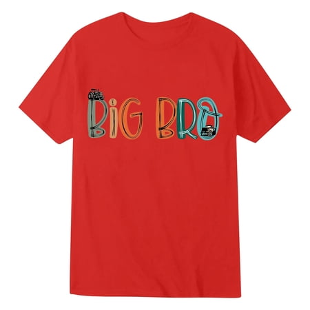 REDARER Boys Short Sleeve Crew Neck T Shirt Colorful Big Bro Tractor Truck Graphic Print Soft Cotton Casual Sibling Announcement Daily Play Top 10-11 Years