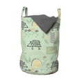 thumbnail image 1 of Childish Laundry Bag, Hedgehog Forest Herbs Leaves Flowers Pastel Scandinavian Doodle Kids, Basket with Handles Drawstring Closure for Laundromats, 13" x 19", Mint Green Grey Peach, by Ambesonne, 1 of 4