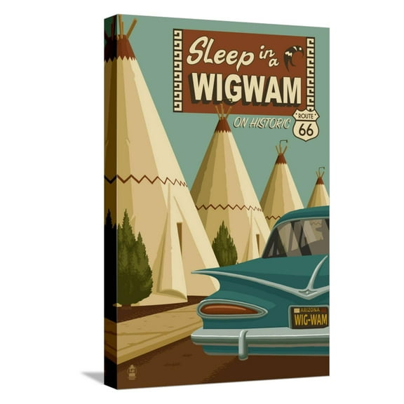 Art.com Holbrook, Arizona - Route 66 - Wigwam Village Motel Stretched Canvas Print Wall Art by Lantern Press, 12" x 18"