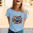 thumbnail image 2 of DORKASM Soccer Cup Jersey for Women Crew Neck Country Name Print Basic Tops Short Sleeve Comfy National Flag Color Block Print Tshirt Spain Brazil Argentina France Germany Portugal Light Blue S, 2 of 6