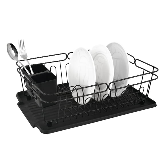 Trio Home Stainless Twist Design 3-Piece Dish Drying Drainer Rack, Removable Utensil Holder and Drainboard