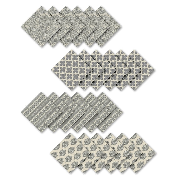 Elrene Home Fashions Everyday Casual Prints Assorted Cotton Fabric Napkins, Set of 24, Gray 17" x 17"