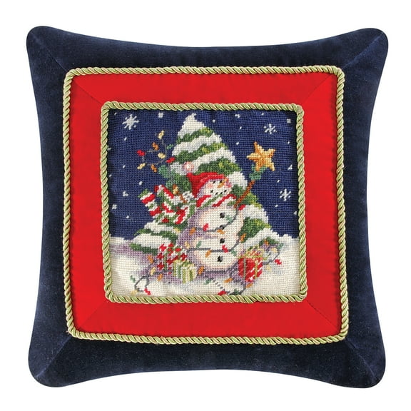 Snowman With Tree Needlepoint Pillow, 18" x 18"