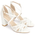 thumbnail image 2 of BLISSFUL STEP Women's Sandals Lace Block Heel Open Toe Crisscross Ankle Strap Heels White 7, 2 of 6
