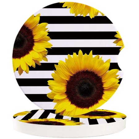 

ZHANZZK Sunflower Farm Flowers Black and White Stripe Set of 6 Car Coaster for Drinks Absorbent Ceramic Stone Coasters Cup Mat with Cork Base for Home Kitchen Room Coffee Table Bar Decor