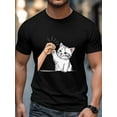 thumbnail image 4 of Men's T-Shirt Single Line Drawing Cute White Cat Line Short Sleeve Casual Tee Classic Crew Neck T-Shirt for Men, S, 4 of 6