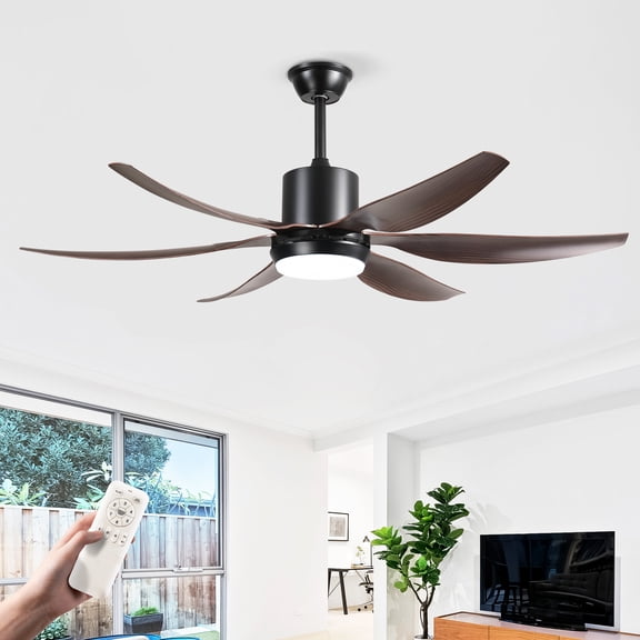 Eowynic 56" Modern Matte Black Ceiling Fan with Light and Remote - DC Motor, 6-Blade, 6-Speed, Dimmable Led Light