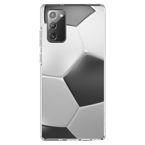 DistinctInk Clear Shockproof Hybrid Case for Galaxy Note 20 ULTRA (6.9" Screen) - TPU Bumper, Acrylic Back, Tempered Glass Screen Protector - Soccer Ball 3D
