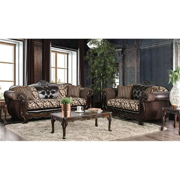 Furniture of America Eli Faux Leather 2-Piece Sofa Set in Brown