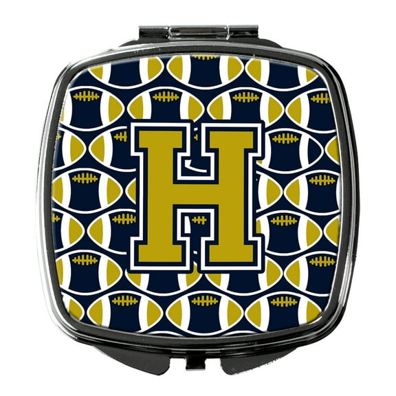 Letter H Football Blue and Gold Compact Mirror CJ1074-HSCM
