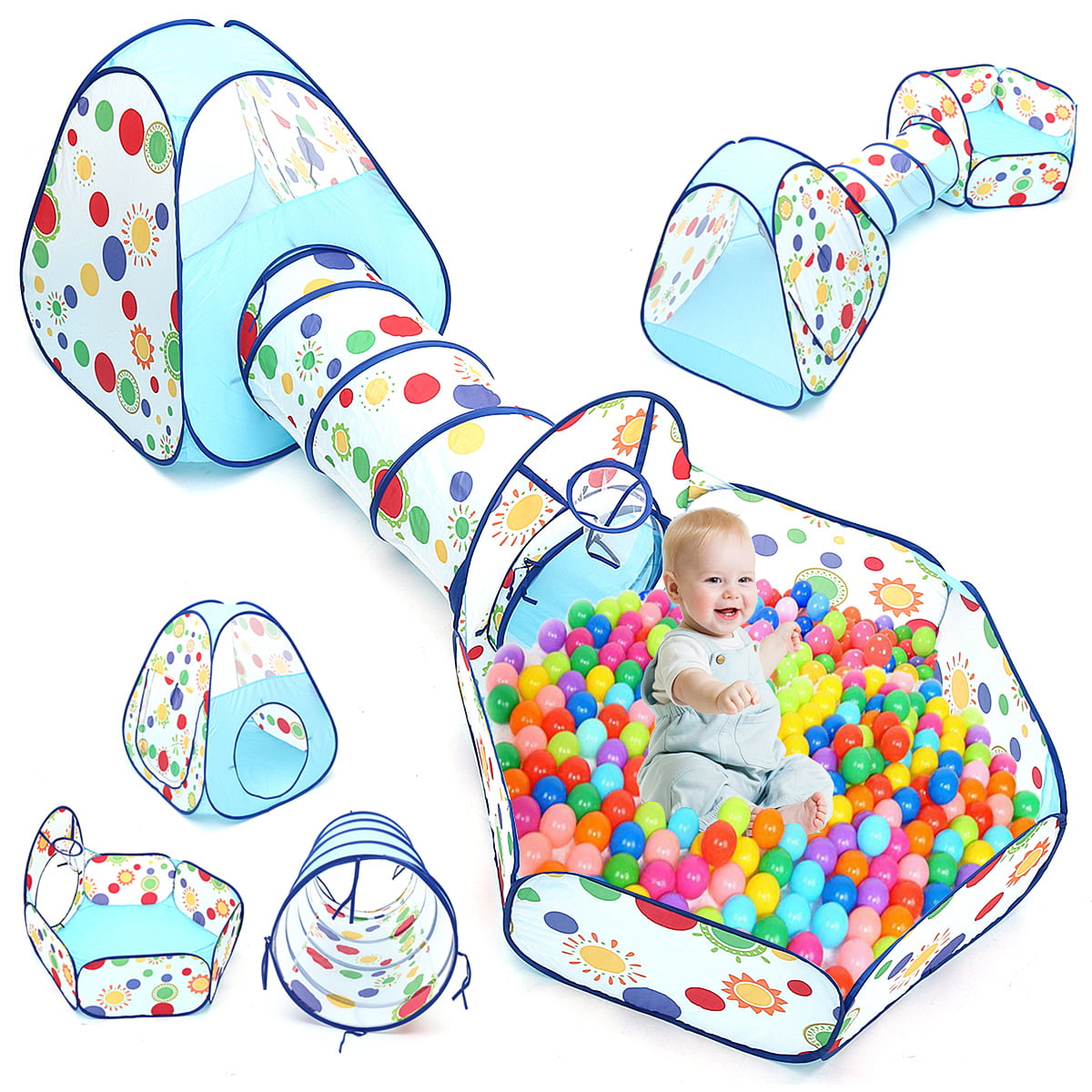 Kids Crawl Play Tunnel with Safety Meshing for Children Visibility 4.3 Foot Folding Playhouse Tunnel Toy