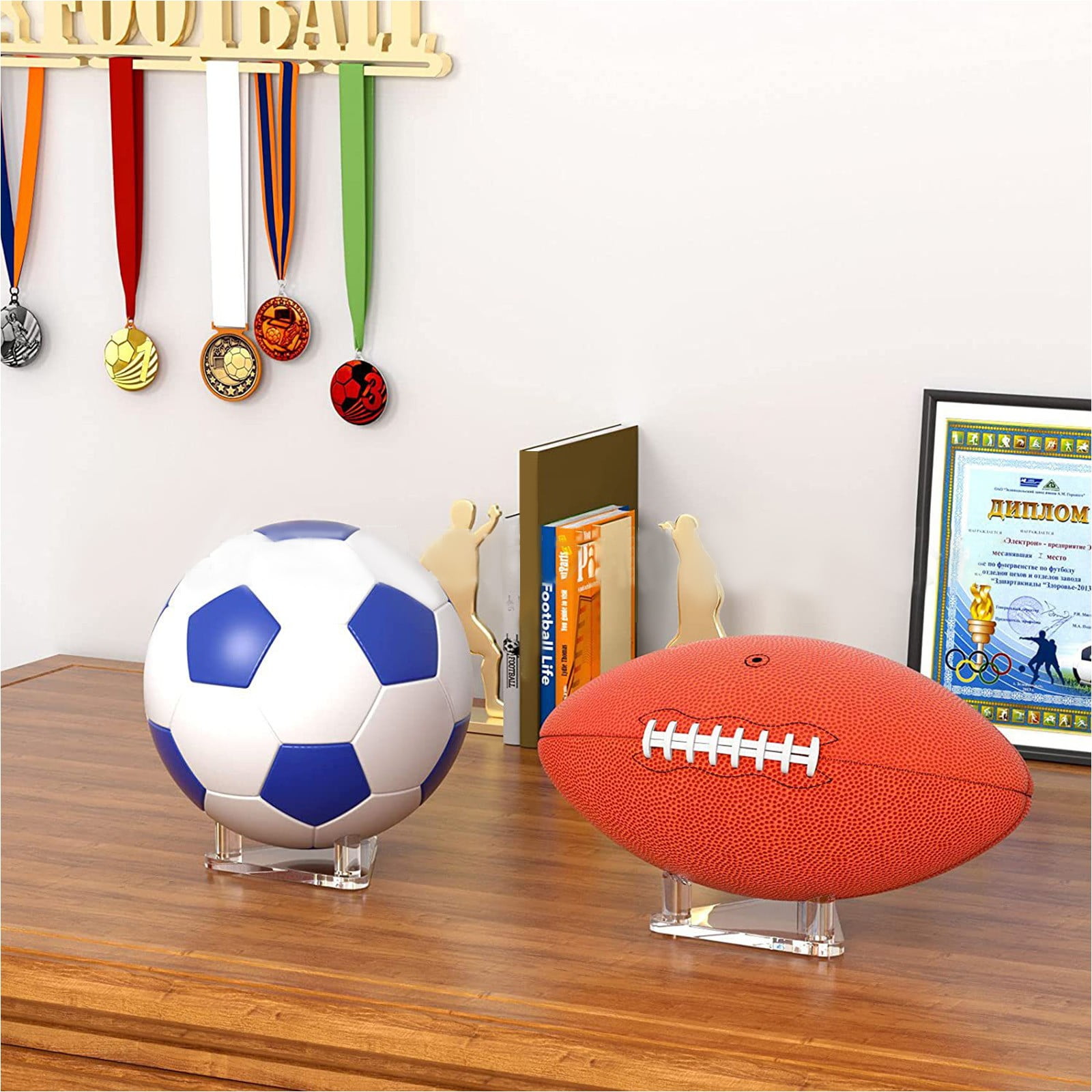 2 X Support Ballon Football Basket - Présentoir Acrylique Triangulaire Pour Ballons De Sport, Rugby, Volley - Transparent