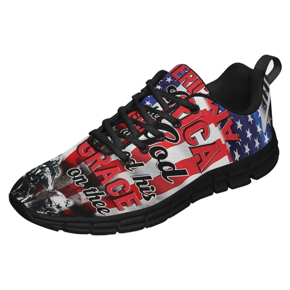 America God Shed His Grace On Thee Running Shoes Sneakers Mesh Black Size 3.5