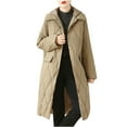 thumbnail image 3 of Jinhomg Long Winter Jacket for Women Lightweight Comfy Button Down Hooded Puffer Coat Casual Warm Outerwear with Pockets Sales Today Clearance Khaki XXL, 3 of 10