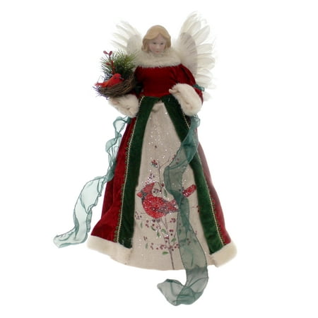 Christmas ANGEL W/CARDINAL TREE TOPPER Free Standing Feather Wings