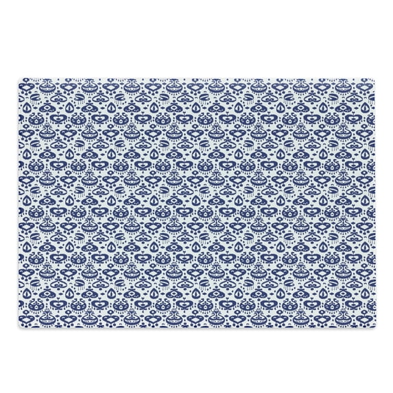 Navy Blue Cutting Board, Traditional Ikat Pattern Retro Style Composition Damask Inspired, Decorative Tempered Glass Cutting and Serving Board, Large Size, Blue White, by Ambesonne