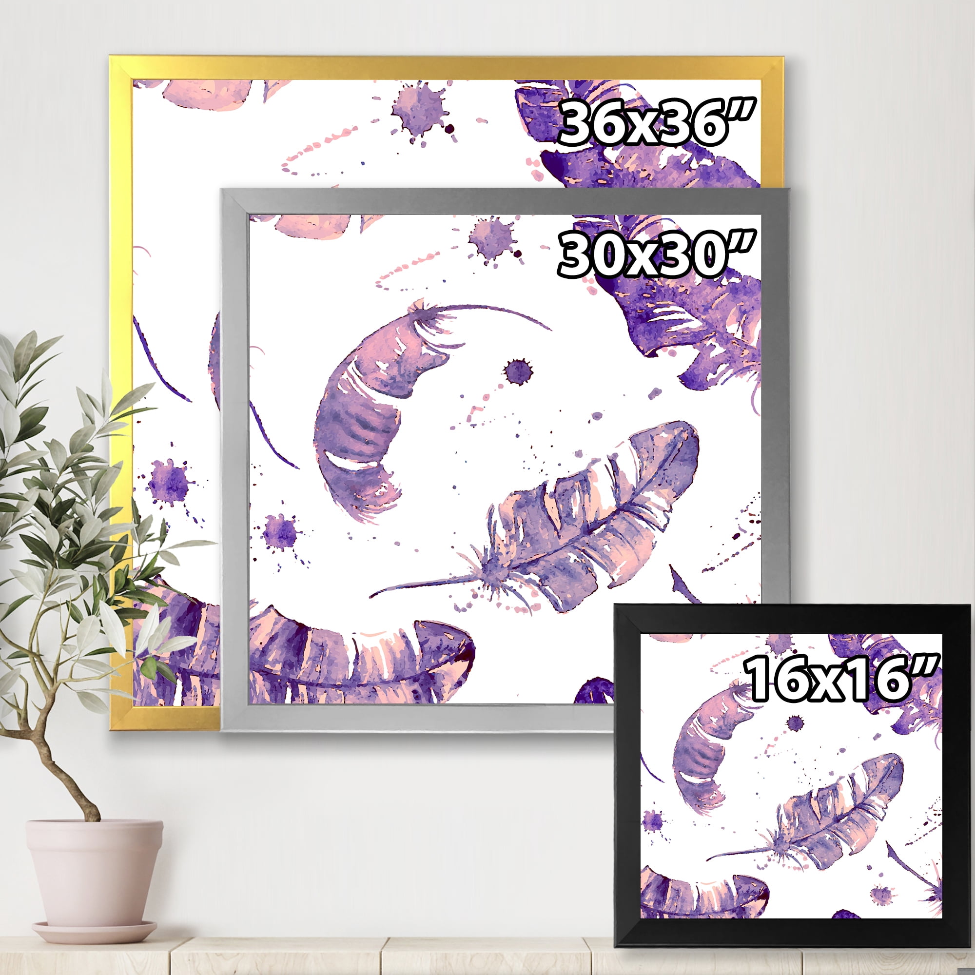 Designart 'Ethnic Purple Feathers Composition' Bohemian & Eclectic Framed Art Print