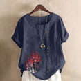 thumbnail image 1 of Aqestyerly Haut à Manches Courtes en Solde, T-Shirt Décontracté en Lin à Col Rond Imprimé à Manches Courtes pour Femmes Looks Polyvalents/marine(TG), 1 of 4