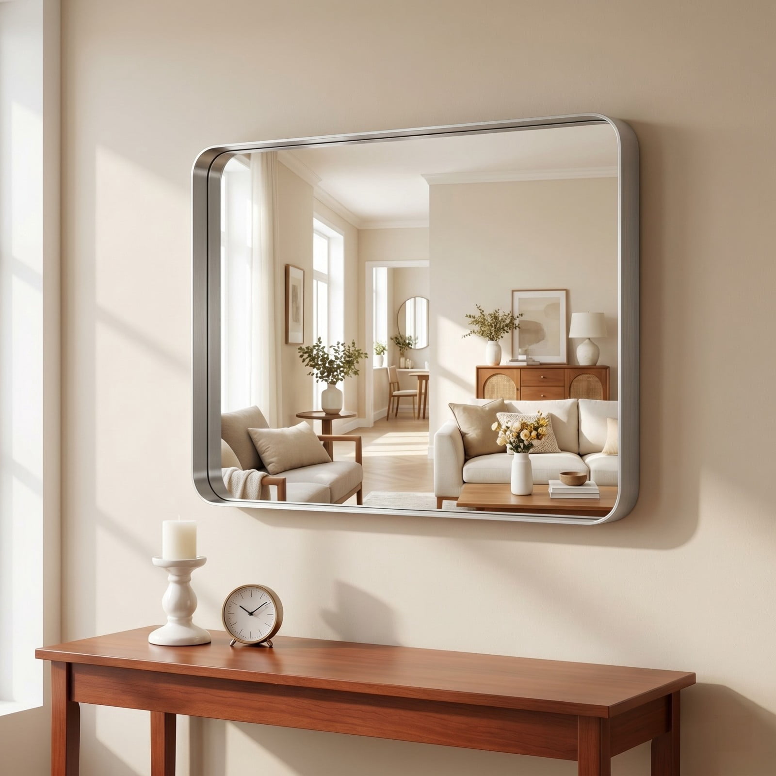 GRAHMCY 36"x40" Bathroom Mirror Wall Mounted Rectangular Vanity Mirror with Deep Frame, Silver