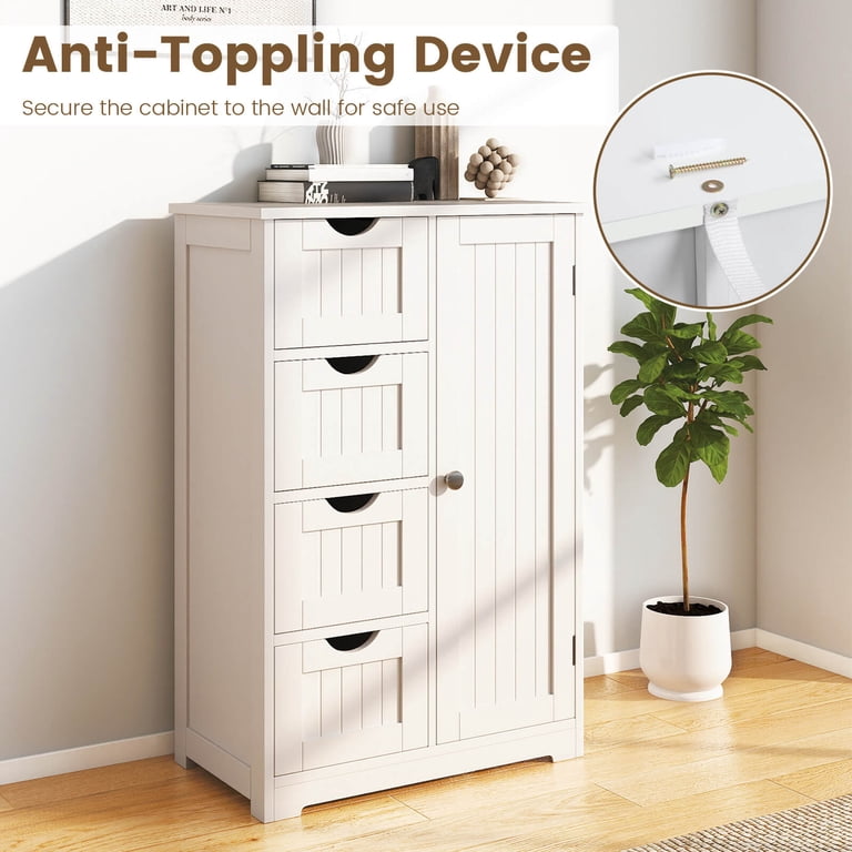 Costway Wooden 4 Drawer Bathroom Cabinet Storage Cupboard, White photo 8