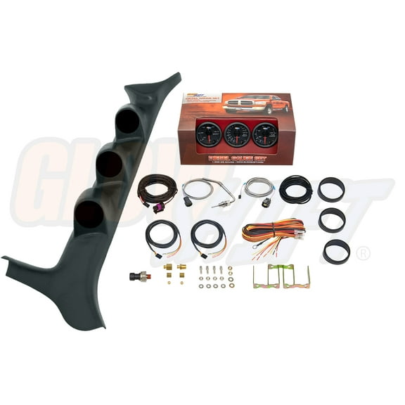 GlowShift | 1992-1997 OBS Ford F-Series Triple Pillar Pod with Black 7 Color Series 60 PSI Boost Gauge, 1500 Pyrometer Exhaust Gas Temperature Gauge & 100 PSI Fuel Pressure Gauge