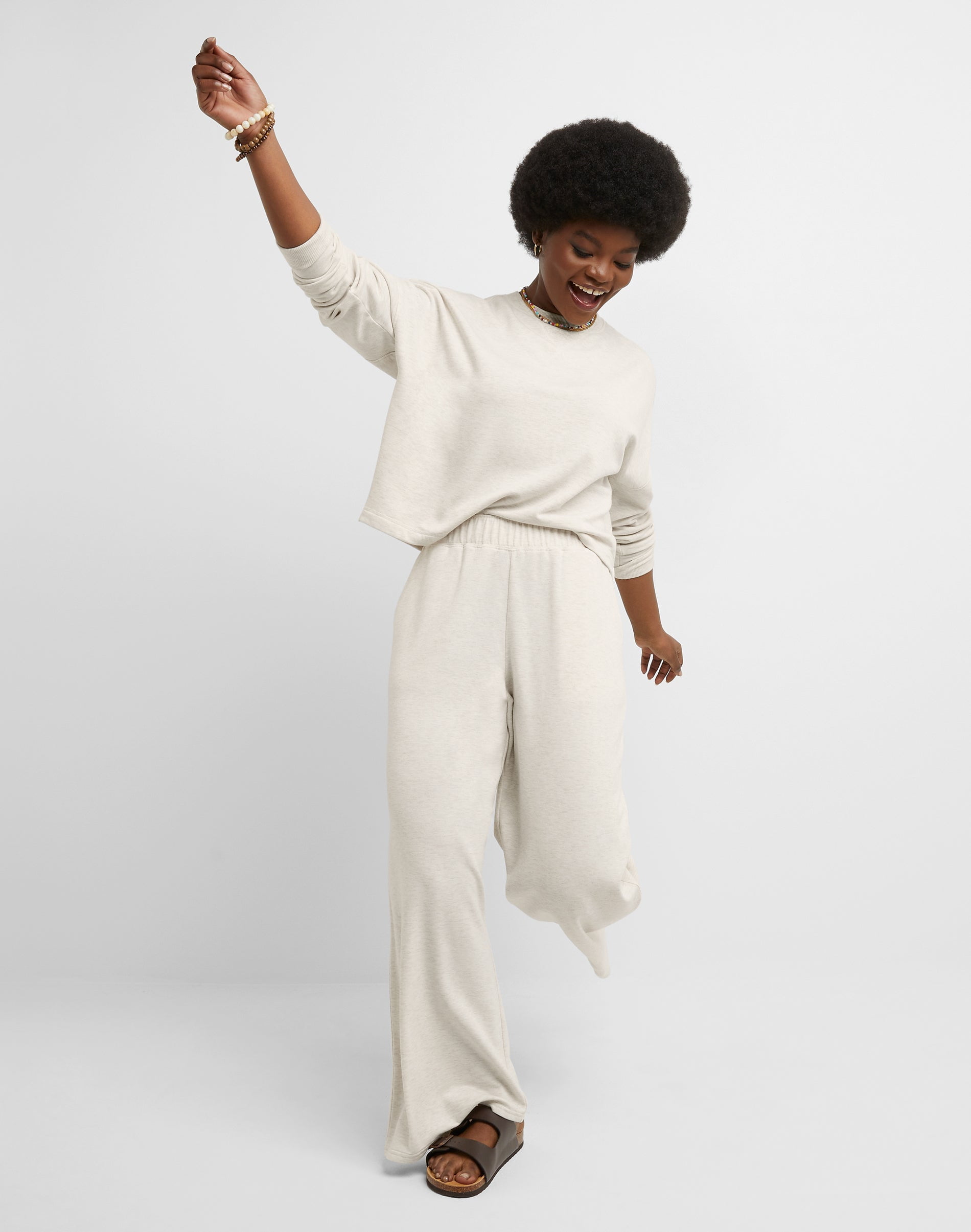 Hanes Originals Women's Soft Brushed Fleece Palazzo Pants, 28.5" Wheat Heather S