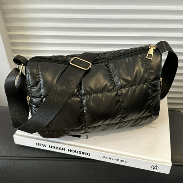 Bolso de mano informal a cuadros para mujer, bolso de hombro acolchado de gran capacidad para otoño e invierno