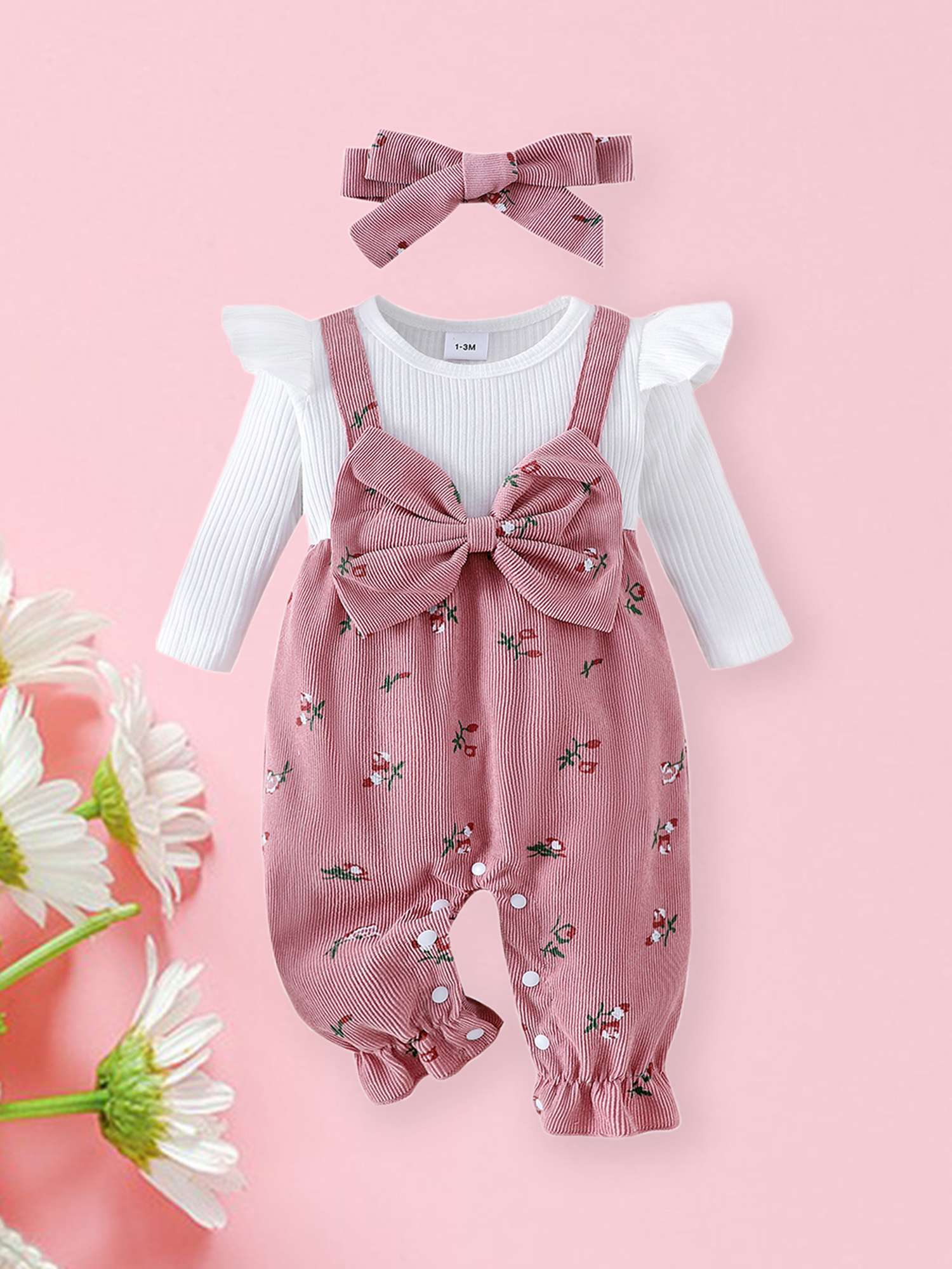 Loicainy Baby Girls Floral Romper with Headband photo 5