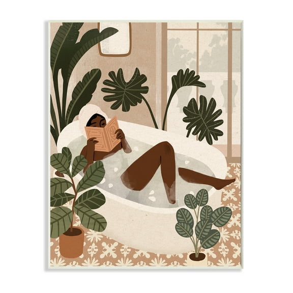 Stupell Industries Female Reading in Bath Tropical Palm Plants Wall Plaque, 10 x 15, Design by Victoria Barnes